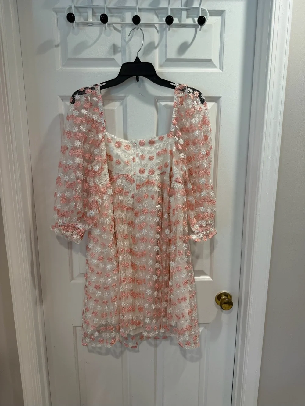NWT Storia Boutique Lace Dress Top with Pink Floral Embroidery Sz L